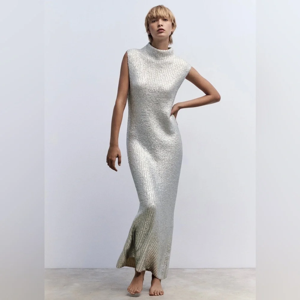 Zara crackled metallic knit dress